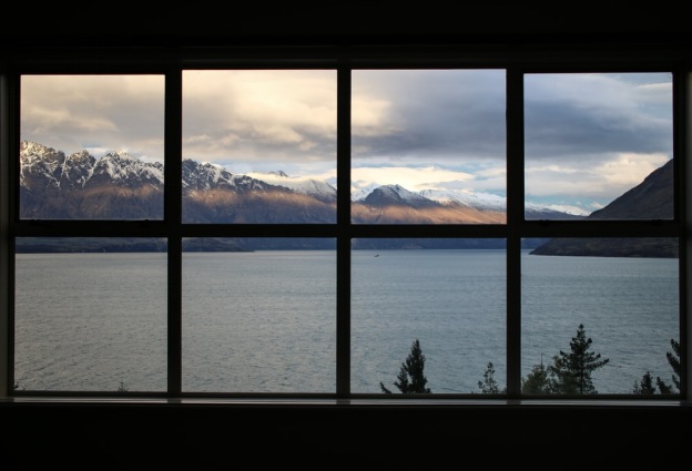 Glazed windows with a mountain view